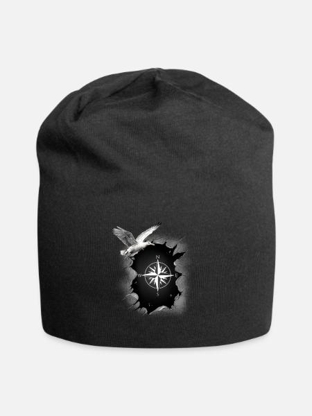 Mouettes maritimes, boussole, mouettes, rose des vents - Bonnet en jersey - noir