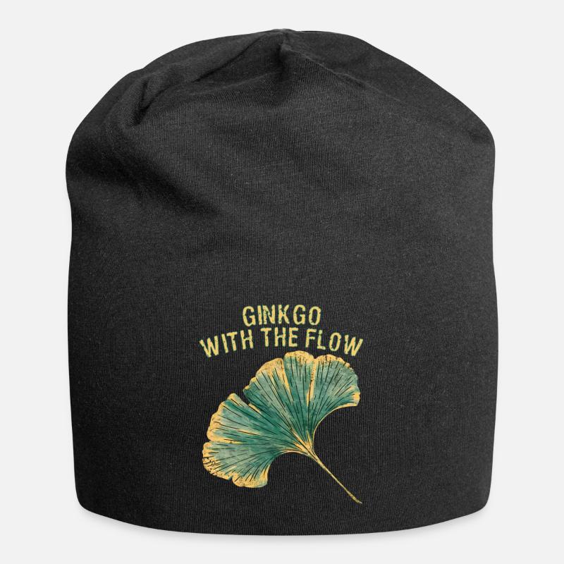Ginkgo Blatt Herbst Spruch GINKGO WITH THE FLOW - Jersey-Beanie - Schwarz