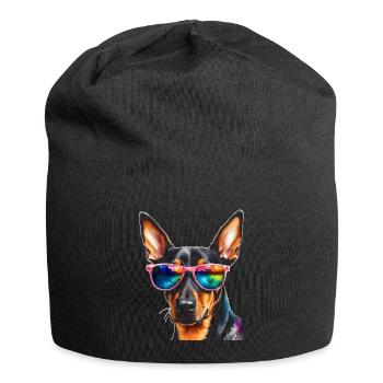 Doberman Sunglasses Dog Funny Design Print - Jersey Beanie - black - Front