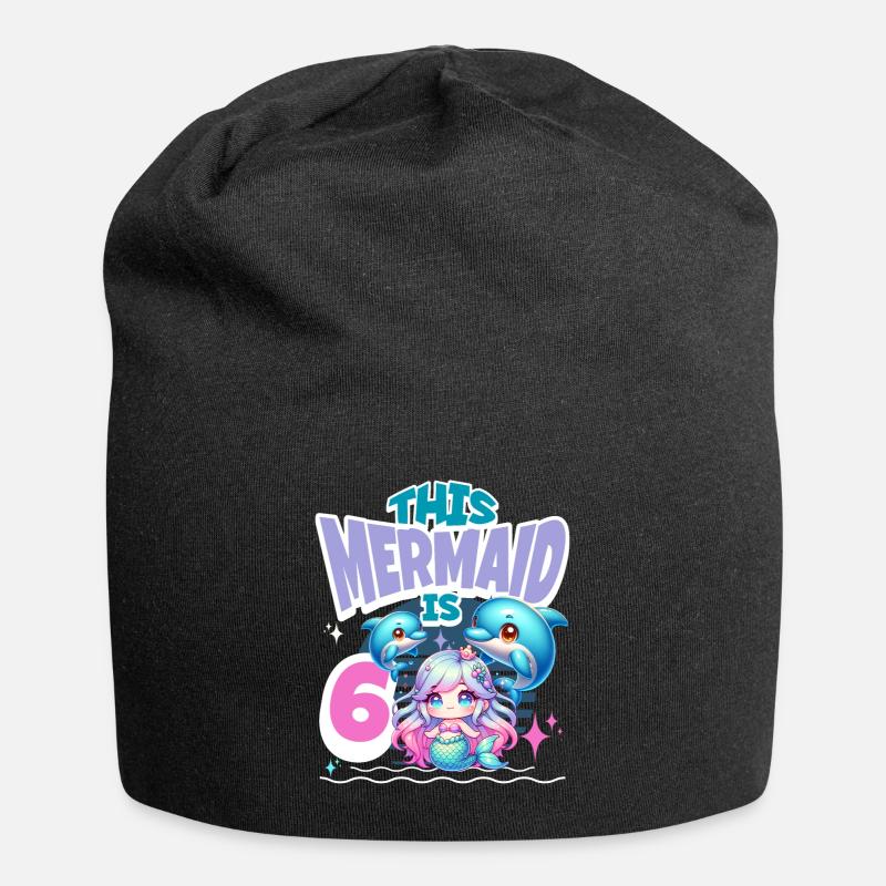 Meerjungfrau 6. Geburtstag Mädchen Kinder - Jersey-Beanie - Schwarz