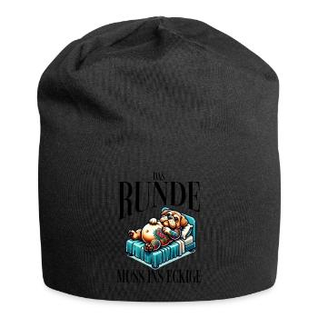 Bin Müde somit muss das runde ins Eckige Schlafen - Jersey-Beanie - Schwarz - Vorne