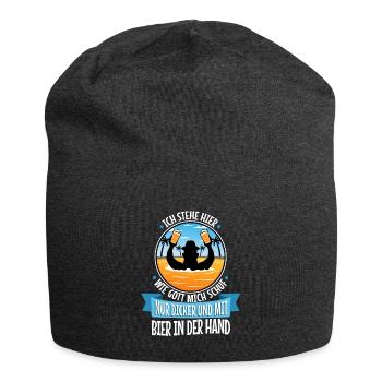 I stand here as God created me. Only thicker - Jersey Beanie - charcoal grey - Front