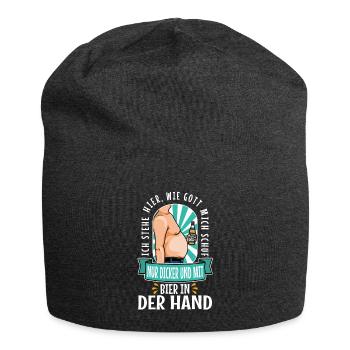 I stand here as God created me. Only thicker - Jersey Beanie - charcoal grey - Front