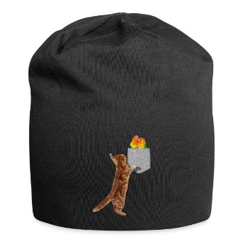 Chat Atteignant Les Tourtereaux Dans Une Fausse Poche Imprimée - Bonnet en jersey - noir - Devant