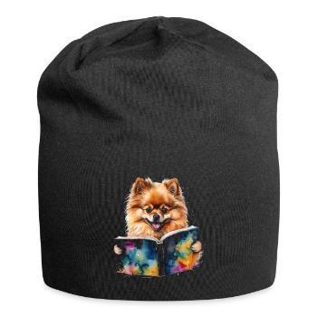 Poméranien Poméranien Livre de lecture Imprimé de chien - Bonnet en jersey - noir - Devant