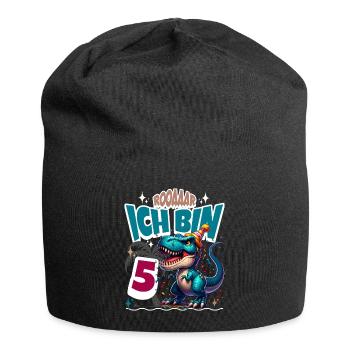 T Rex Dinosaurier 5. Geburtstag Kindergeburtstag - Jersey-Beanie - Schwarz - Vorne