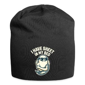 Funny ghost saying i have sheet in my bed - Jersey Beanie - black - Front