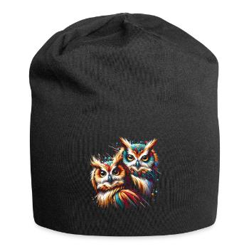 Eule Kunst Geschenk Geburtstag - Jersey-Beanie - Schwarz - Vorne