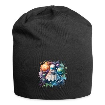 Cooles Badminton Federball Design - Jersey-Beanie - Schwarz - Vorne