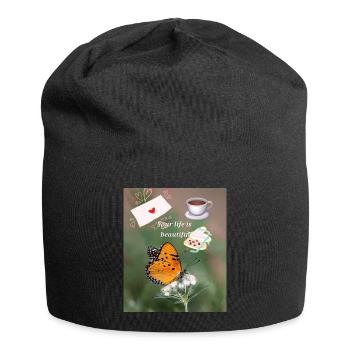Schönes 💕 Leben - Jersey-Beanie - Schwarz - Vorne