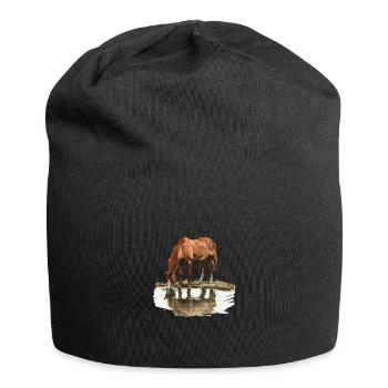 Horse by the water with reflection - Jersey Beanie - black - Front