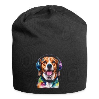 Beagle Kopfhörer Hund Lustig Tier Design Print - Jersey-Beanie - Schwarz - Vorne