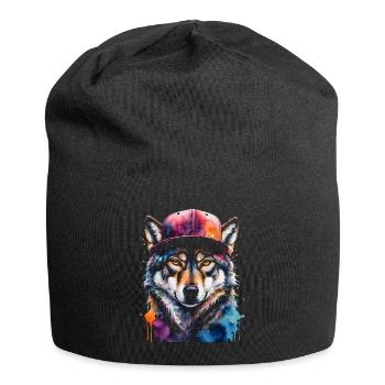 Wolf Snapback Cap Colorful Animal Design Print - Jersey Beanie - black - Front