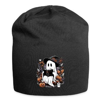 Ghost Reading Books Pumpkin Halloween - Jersey Beanie - black - Front