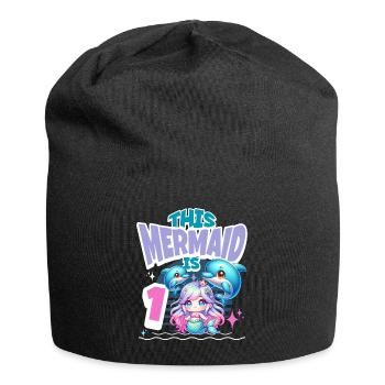 Meerjungfrau 1. Geburtstag Mädchen Kinder - Jersey-Beanie - Schwarz - Vorne