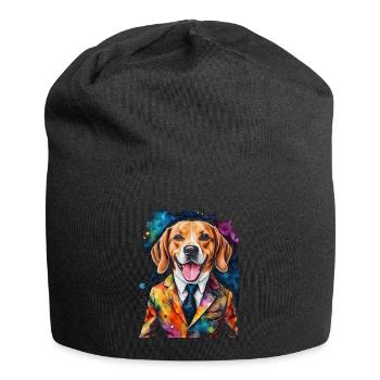 Beagle Anzug Hund Bunt Lustig Tier Design Print - Jersey-Beanie - Schwarz - Vorne