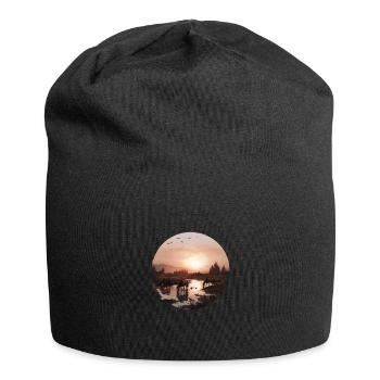 Wunderschöner Sonnenuntergang Über Pferdeherde - Jersey-Beanie - Schwarz - Vorne
