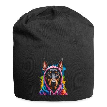 Dobermann Hoodie Hund Bunt Lustig Tier Print - Jersey-Beanie - Schwarz - Vorne