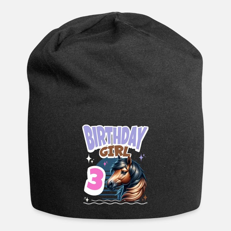 Pferd 3. Geburtstag Mädchen Kinder - Jersey-Beanie - Schwarz