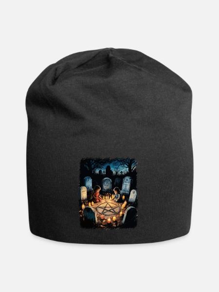 Retro Vintage Design Okkulte Beschwörung Rituale - Jersey-Beanie - Schwarz