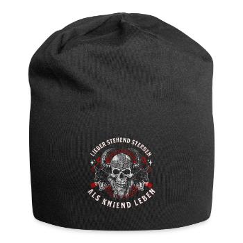 Viking Skull Horned Helmet Standing Die Design - Jersey Beanie - black - Front