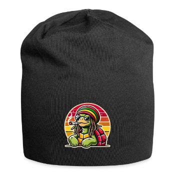 Coole Schildkröte Mit Rastamütze und Joint - Jersey-Beanie - Schwarz - Vorne