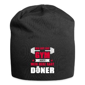 Mein Kopf Sagt Gym Mein Herz Sagt Döner Cheatday - Jersey-Beanie - Schwarz - Vorne