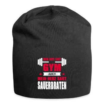 Mein Kopf Sagt Gym Aber Mein Herz Sagt Sauerbraten - Jersey-Beanie - Schwarz - Vorne