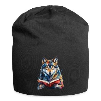 Wolf Lesen Buch Bunt Tier Design Print - Jersey-Beanie - Schwarz - Vorne