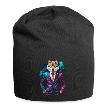 Costume de loup imprimé de conception animale colorée - Bonnet en jersey - noir - Devant