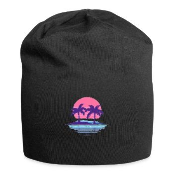 Vaporwave Synthwave Pixelart Palm Trees Retro 90s - Jersey Beanie - black - Front