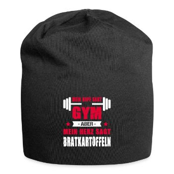 Kopf Sagt Gym Aber Mein Herz Sagt Bratkartoffeln - Jersey-Beanie - Schwarz - Vorne