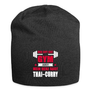 Mein Kopf Sagt Gym Aber Mein Herz Sagt Thai-Curry - Jersey-Beanie - Anthrazit - Vorne