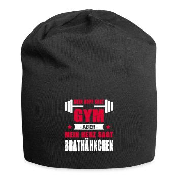 Mein Kopf Sagt Gym Mein Herz Sagt Brathähnchen - Jersey-Beanie - Schwarz - Vorne