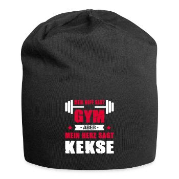 Mein Kopf Sagt Gym Mein Herz Sagt Kekse Cheatday - Jersey-Beanie - Schwarz - Vorne