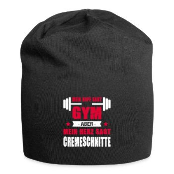 Kopf Sagt Gym Aber Mein Herz Sagt Cremeschnitte - Jersey-Beanie - Schwarz - Vorne