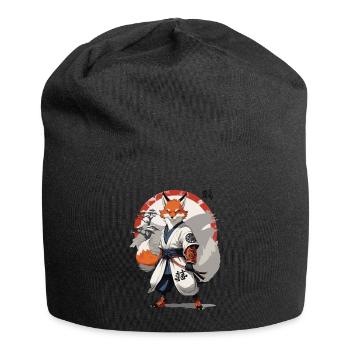 Kitsune Samurai Fuchs Vintage Ukiyo-e Stil - Jersey-Beanie - Schwarz - Vorne