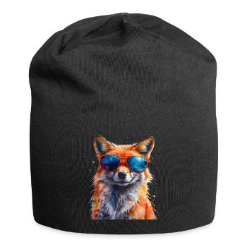 Fuchs Sonnenbrille Bunt Tier Design Print - Jersey-Beanie - Schwarz - Vorne