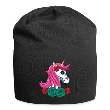 Unicorn Floral Muertos Day Of Dead Halloween - Jersey Beanie - black - Front