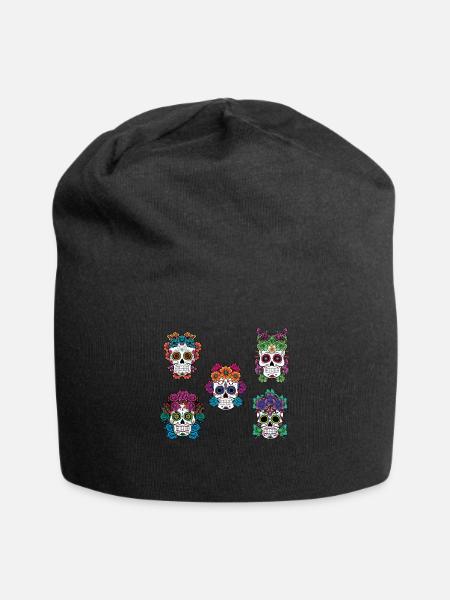 Zuckerschädel Blumen Muertos Halloween Tag Des Toten - Jersey-Beanie - Schwarz
