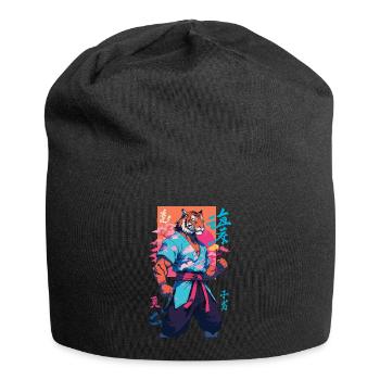 Tiger Yokai Vaporwave Aesthetic Samurai Art - Jersey Beanie - black - Front