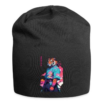 Tiger Yokai Vaporwave Aesthetic Samurai Art - Jersey Beanie - black - Front