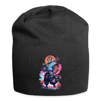 Tiger Yokai Vaporwave Aesthetic Samurai Art - Jersey Beanie - black - Front