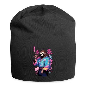 Samurai Sloth Aesthetic Vaporwave Style Art - Jersey Beanie - black - Front