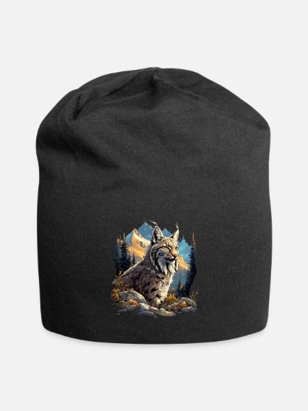 Lynx Luchse Luchs - Bonnet en jersey - noir