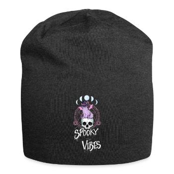 Chat avec chapeau de sorcière et conception de crâne - Bonnet en jersey - charbon - Devant