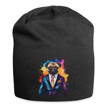 Pug Suit Dog Colorful Funny Animal Design Print - Jersey Beanie - black - Front