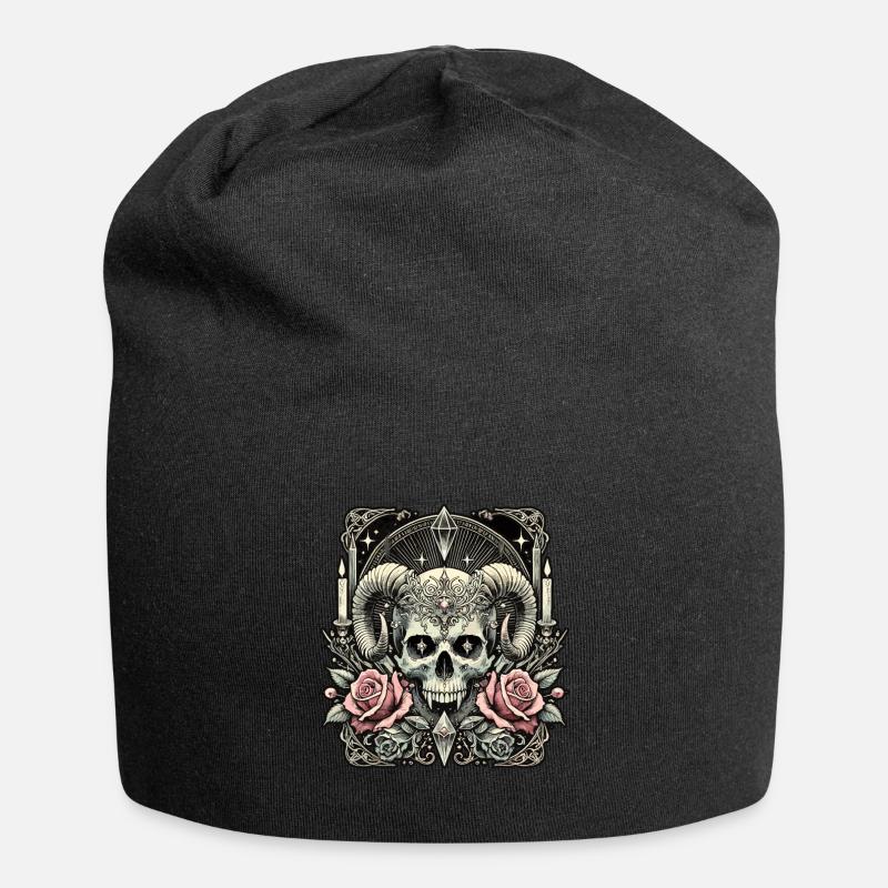 diy halPastel Goth Aesthetic Düsteres Skull Design - Jersey-Beanie - Schwarz