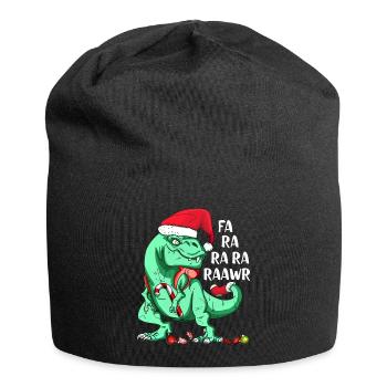 Funny T-Rex in Santa Hat FA RA RAWR Christmas Gift - Jersey Beanie - black - Front