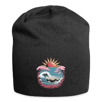 Big Wave Vaporwave Aesthetic 80s Anime Fashion - Jersey Beanie - black - Front